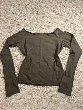 Brandy Melville Olive Off-Shoulder Long Sleeve Top
